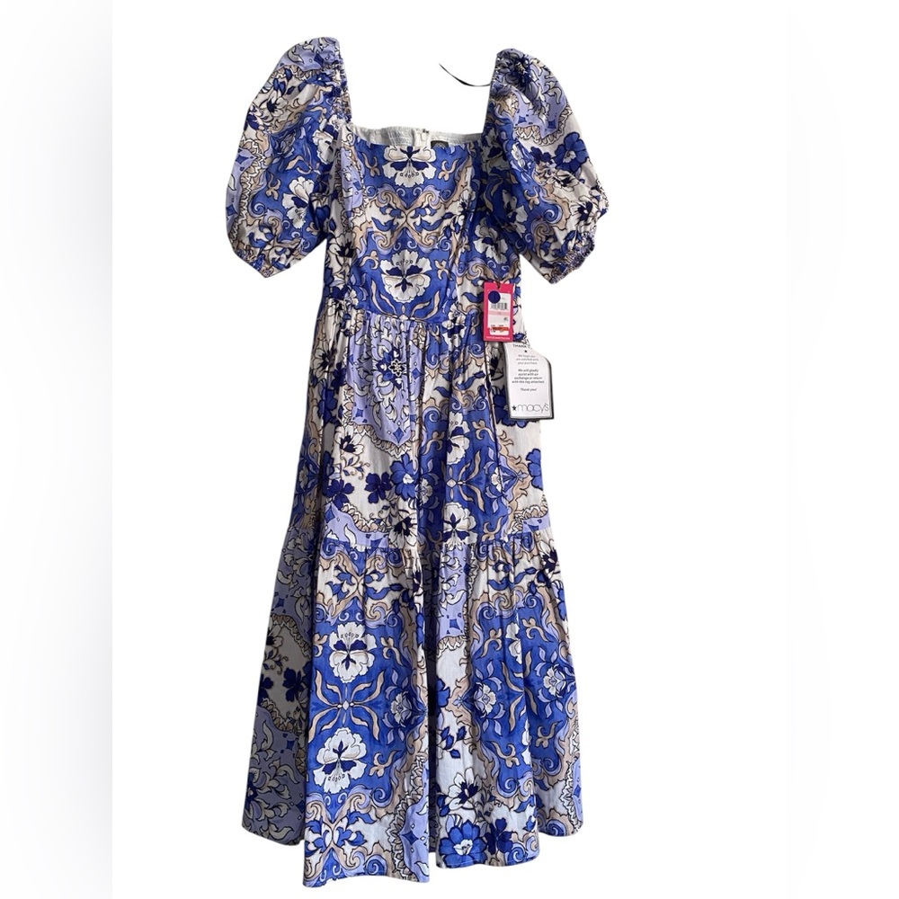 Vince Camuto Blue and White Patterned Dress sz 10 NWT